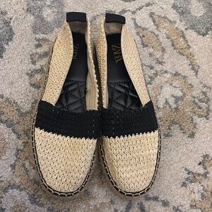 Zara Black and Tan Flats with Woven Design